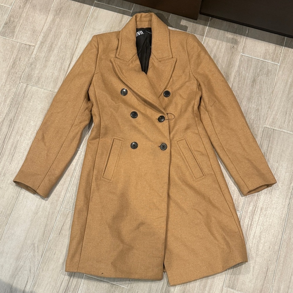 Zara Women's Camel Double-Breasted Trench Coat